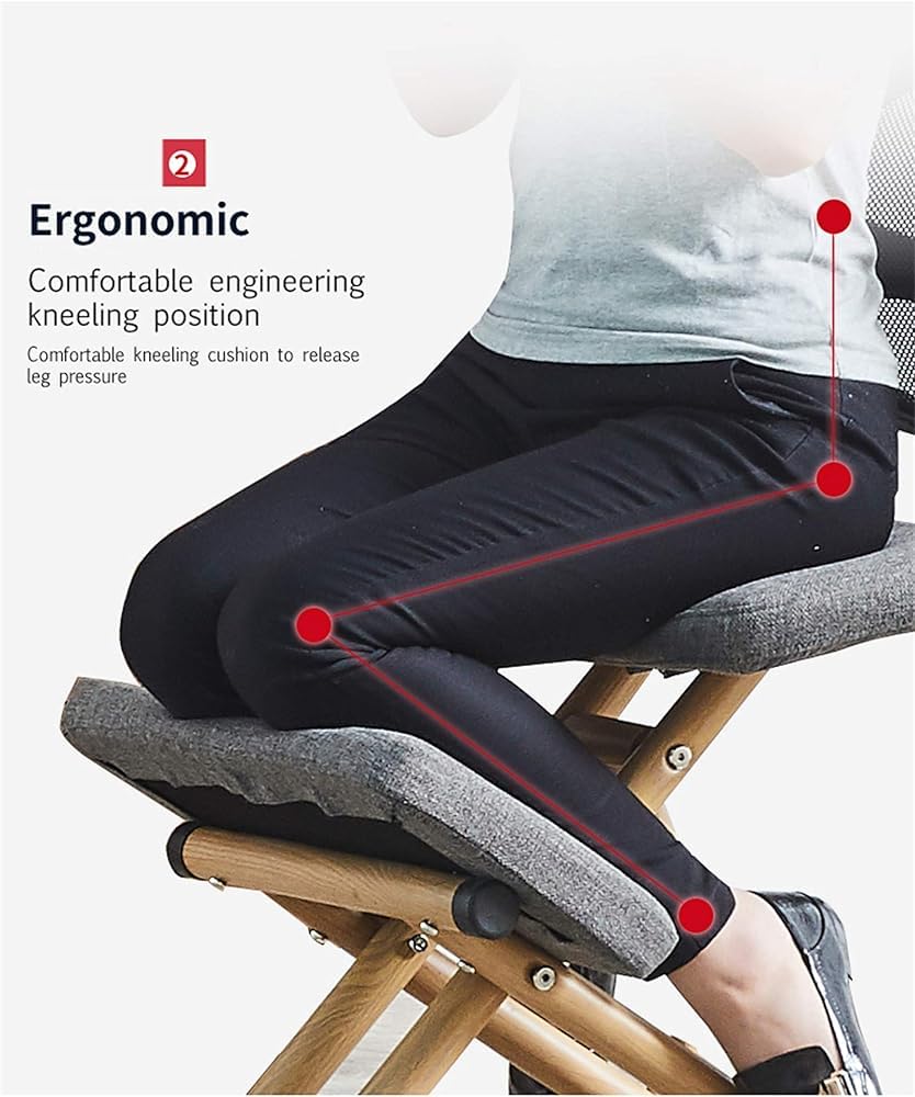 Kniestuhl mit Rückenlehne, korrigierendes Sitzen, verbessert die Körperhaltung, Studentenstuhl, ergonomischer hölzerner, verstellbarer abgewinkelter Sitzhocker, für Zuhause, Büro, Studio