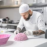 Halloween Silicone Molds - Brain Jello Mold with Support Base, 3D Realistic Silicone Human Brain Gelatin Mold Deep Halloween Baking Pan for Halloween Cakes, Breakable Chocolate, Jelly or Pudding