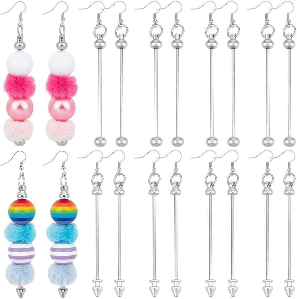 UNICRAFTALE 20Pcs 10Pairs Beadable Earring Blanks with 2 Style Round and Cone Tips 10.2cm Long Dangle Earring Findings Platinum Metal Threader Hooks for Jewelry Making DIY Earrings
