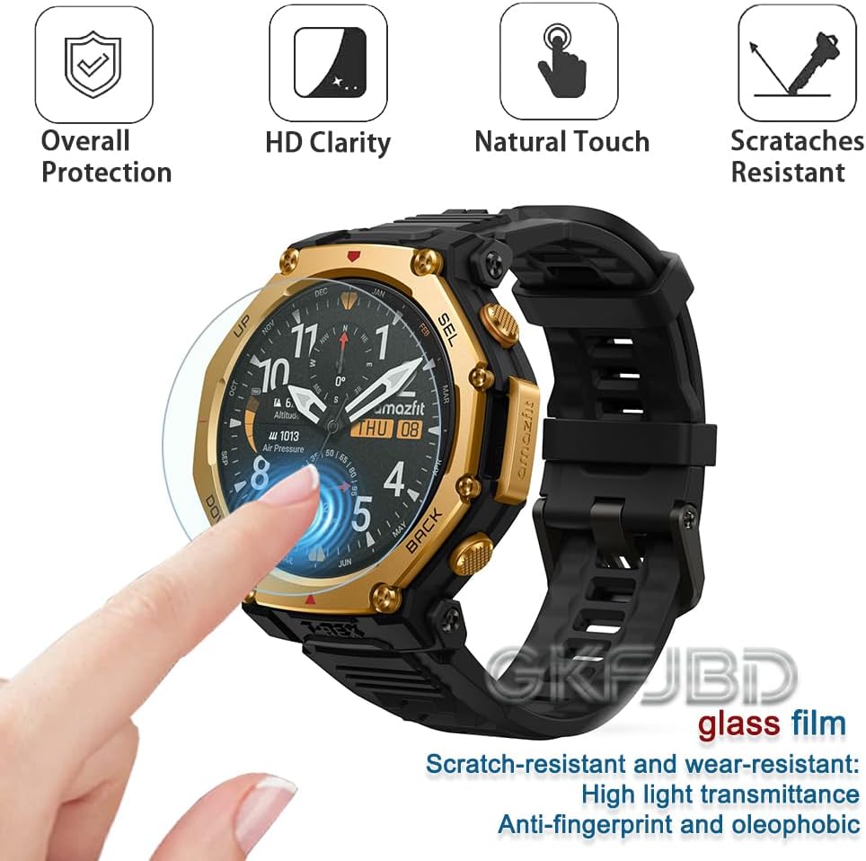 Compatible for amazfit t-rex 3 pro outdoor smart watch 48mm screen protector & Case,HD Tempered Glass Protective Film and Silicone Soft Cases (Pack of 3+2 )[Not for 44mm]