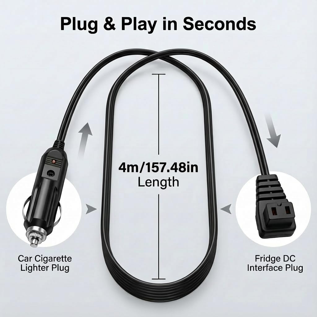 Car Refrigerator Power Cable 12V/24V DC, Heavy Duty Cigarette Lighter Plug Cord with 16AWG Copper Wire&15A Fuse, Portable Car Fridge Connection Cable for Vehicle, RV, Truck, Camper,Boat,13.12FT