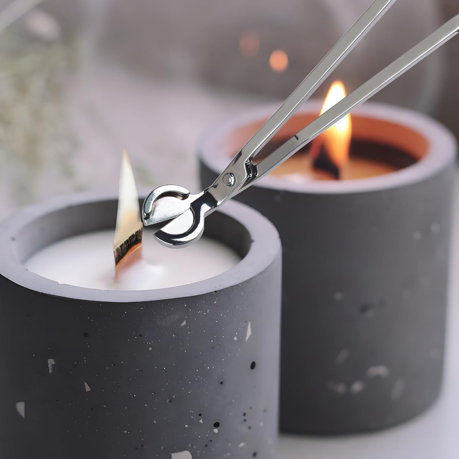 Candle Wick Trimmer, Polished Stainless Steel Candle Scissors, Candle Snuffer, Candle Wick Clipper, Oil Lamp Candle Accessories for Various Occasions (Silver)