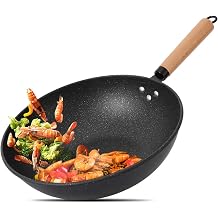 Karbon  elik Wok Pan,  in Woks ve Kar t rma Tavalar , Wok Pan Yap maz, Elle D v lm  Geleneksel Yuvarlak Tabanl  Wok Kapaks z