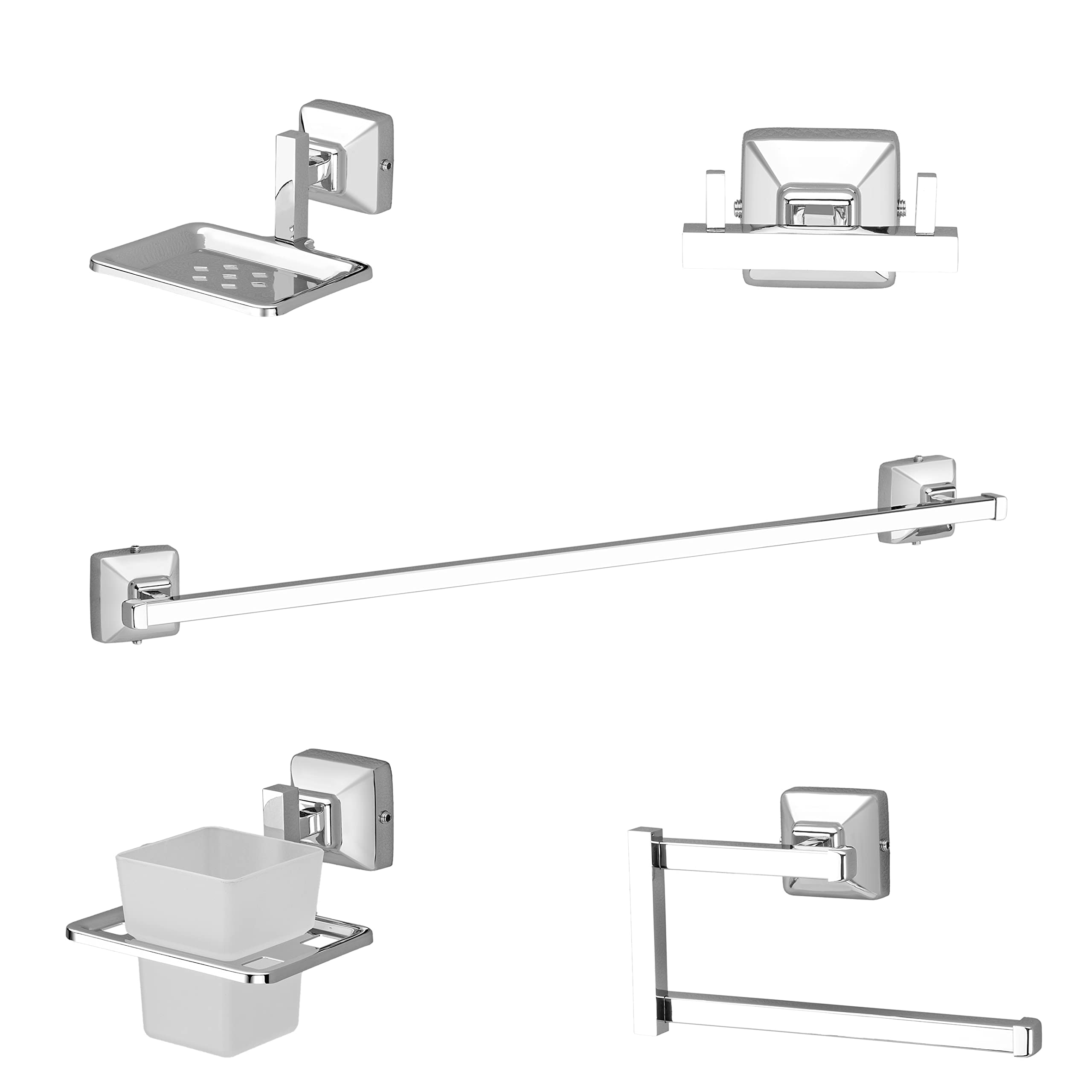 Plantex Stainless Steel 304 Grade Bathroom Accessories Set/Bathroom Hanger for Towel/Towel Bar/Napkin Ring/Tumbler Holder/Soap Dish/Robe Hook (Squaro - Pack of 5) (B07B2Y3FQM) Amazon Price History, Amazon Price Tracker