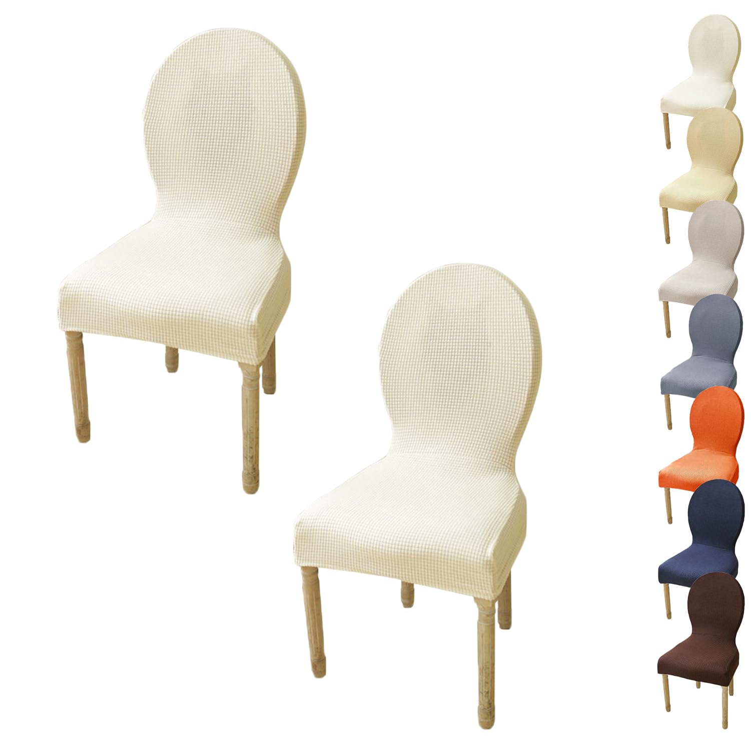 Housse de chaise dossier rond extensible en tissu épais pour salle à manger - lot de 6