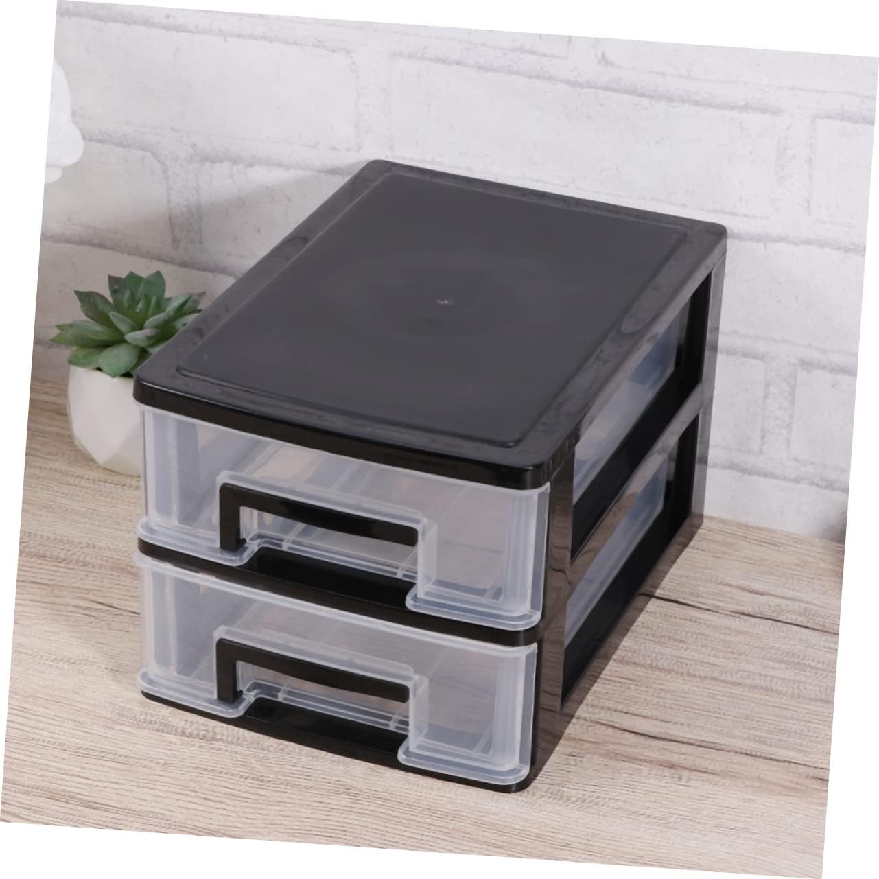 Outanaya Two-layer Plastic Drawer Storage Box and Black Portable Organizer for Desk Multifunctional Dustproof Unit for Living Office and Bathroom