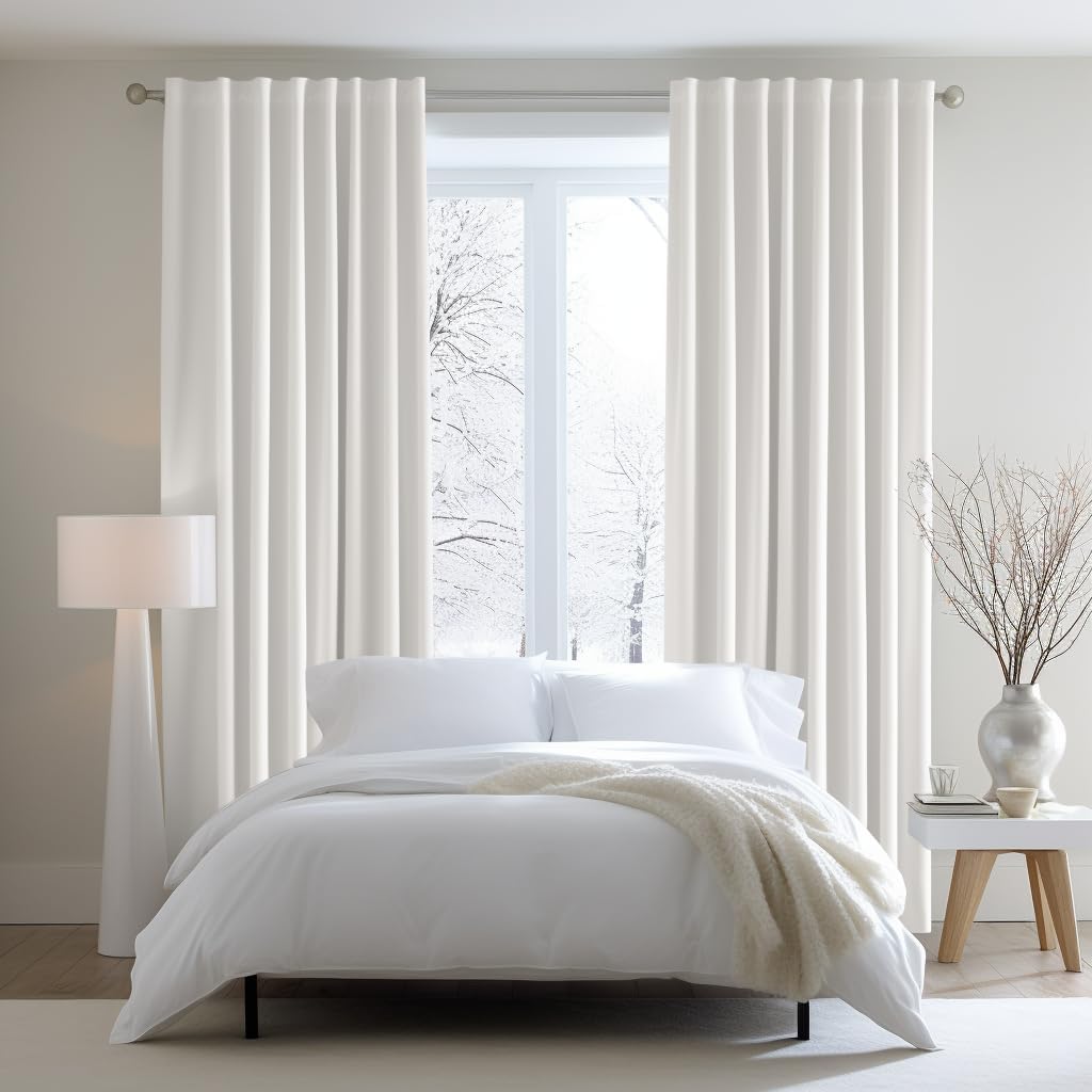 White Cotton Tab Top Light-Filtering Curtain Panels, Set of 2
