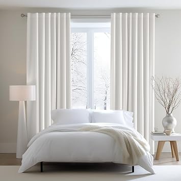 COTTON CRAFT White Curtains - 84 Inch Length - 2 Window Panels Set - Shrink Resistant Thick Duck Fabric Drapes with Tie Backs Reverse Tab Top Light Filtering Privacy for Bedroom, Living Room 50x84