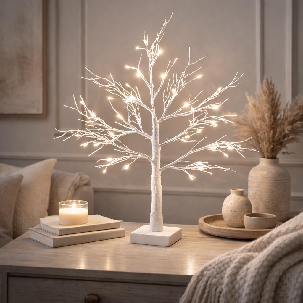 Marco Paul 60cm Easter Light Up Twig Tree with 8 LED Modes, Warm White LED Flexible Branch Lamp, Spring Tabletop Decoration, Easter Egg Ornament Display, Night Light & Home Decor Centrepiece