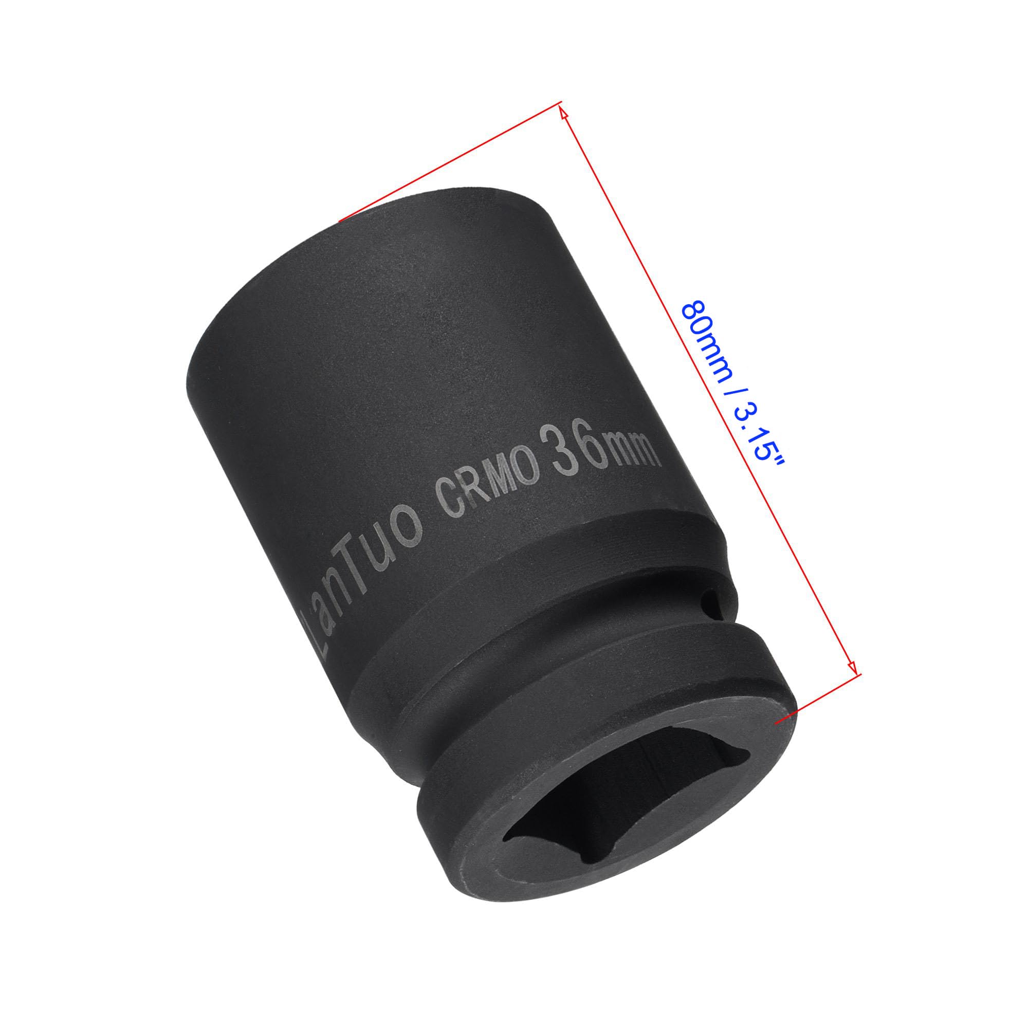 MACHSWON 1 Inch Drive - 36mm Deep Impact Socket with 6 Point Design, Heat-Treated Cr-V Steel 80mm Length, Metric Sizes - Image 2