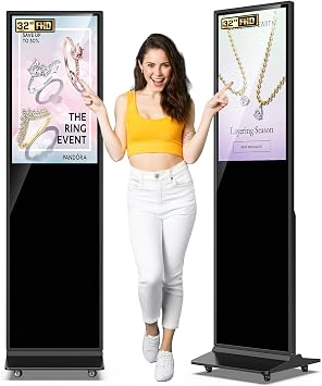32/43/55/65 Inch Digital Signage Display, LCD Screen Advertising Display Kiosk Interactive Totem Floor Standing Auto AD Player with USB/HDMI/WiFi Android OS 32 Touch Screen