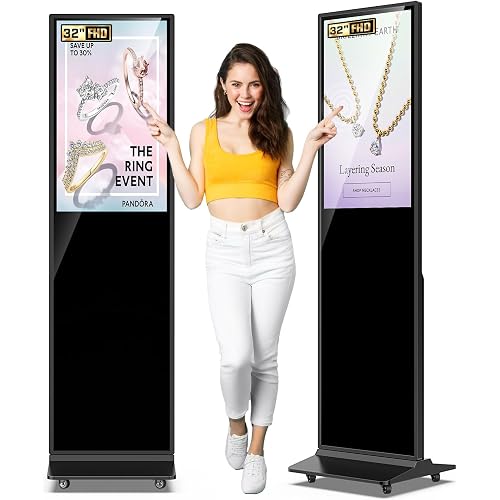 32/43/55/65 Inch Digital Signage Display, LCD Screen Advertising Display Kiosk Interactive Totem Floor Standing Auto AD Player with USB/HDMI/WiFi Android OS (32'' Touch Screen)