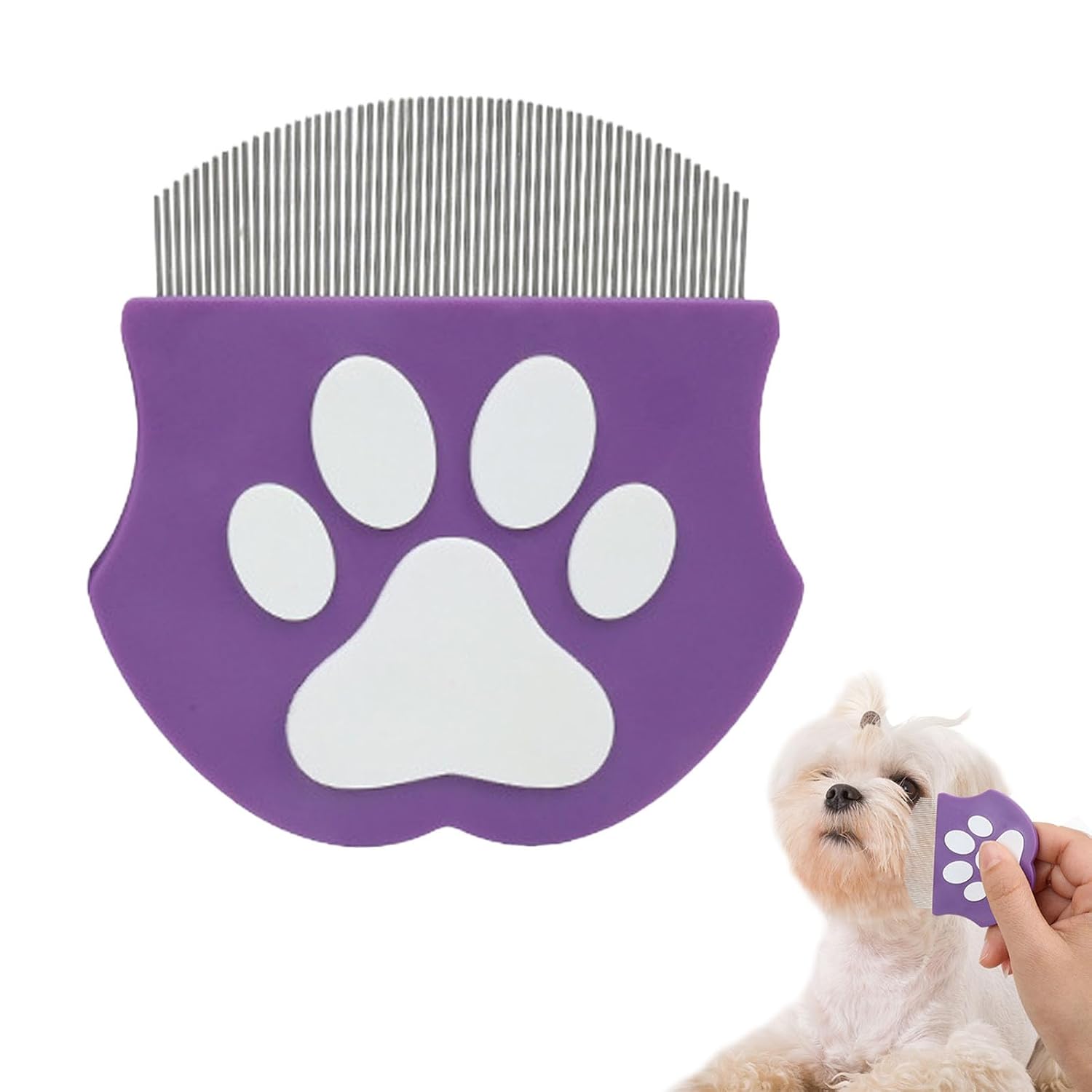 Pet Detangling & Flea Comb for Dogs and Cats – Stainless Steel Fine Teeth Grooming Tool for Removing Tangled Hair, Flea Eggs, and Loose Undercoat – Ideal for Long & Short Haired Pets (Blue) (Purple)
