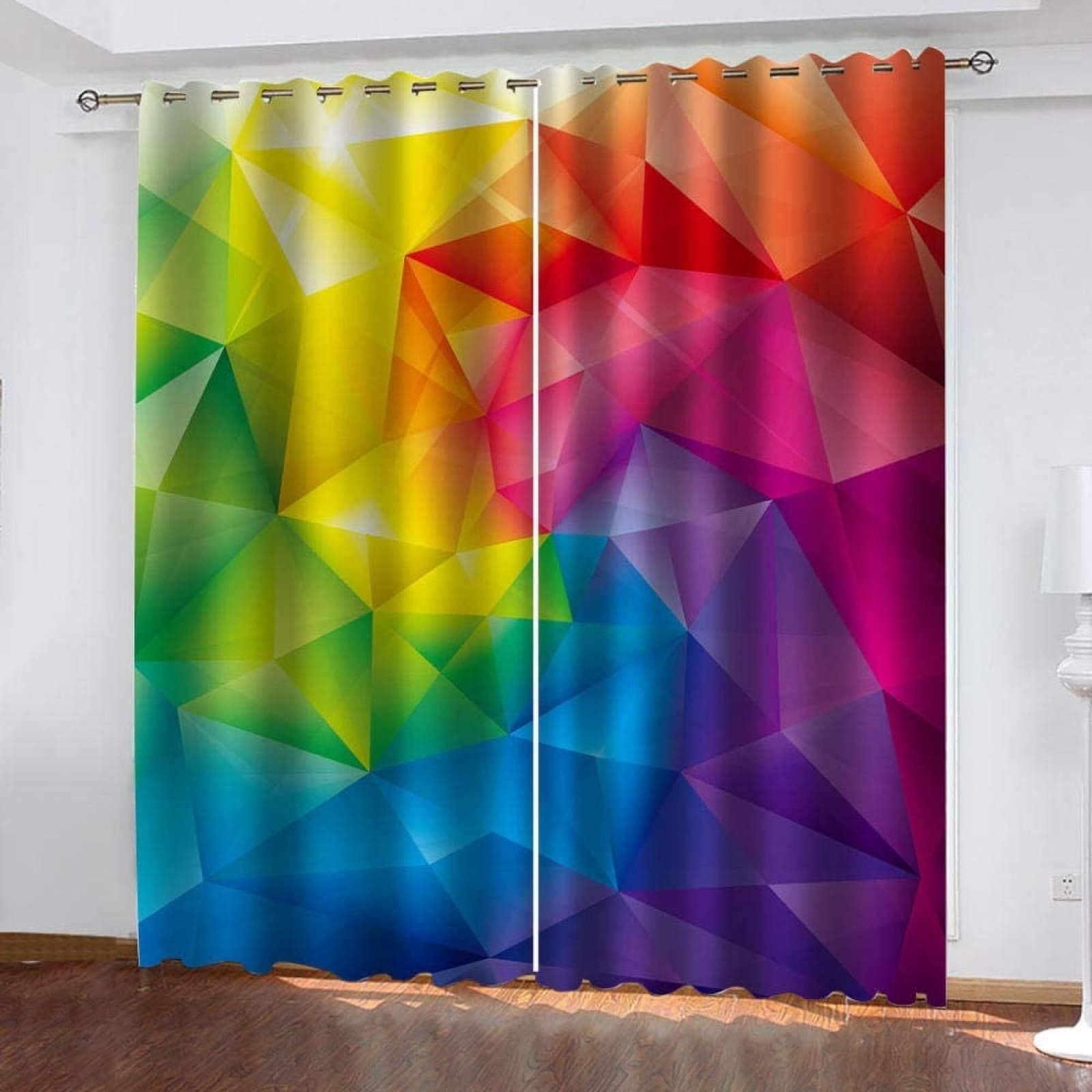 Raniel Rideaux Art Géométrique Occultants Isolant Thermique, Rideau Multicolore Occultant à Oeillets Imprimé en 3D Rideaux Chambre Salon Moderne, Lot de 2 Rideaux 117x230 cm