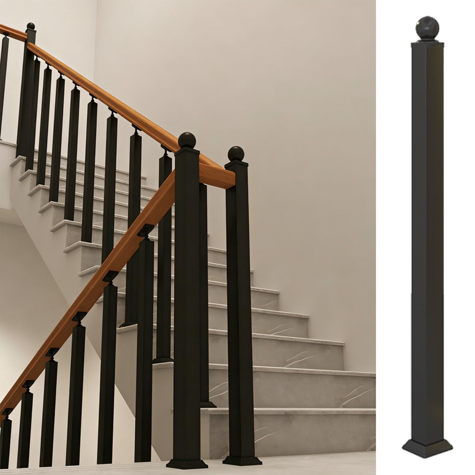 Poteau de garde-corps d'escalier noir 165 cm avec supports pour lofts et porches