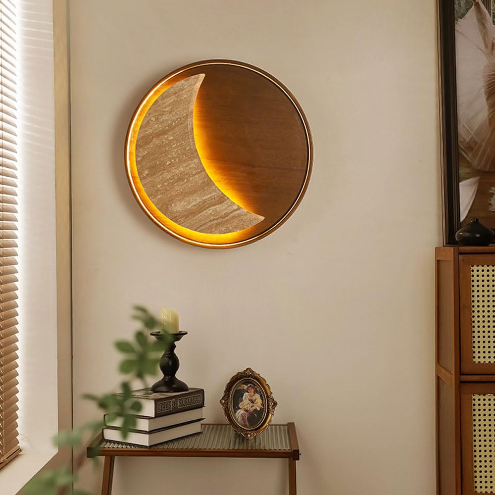 Aplique de pared 11,8 pulgadas, lámpara travertino amarillo circular creativa, estilo medieval, accesorios iluminación decorativos for pasillo sala estar junto a la cama