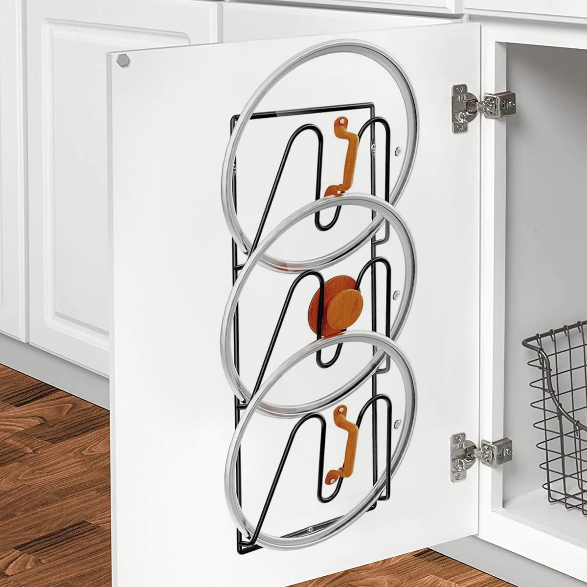 Pot Lid Holders Wall Mounted Pot Lid Shelf Heavy-Duty Pot Lid Stand 3-Layer Space Saving Pot Lid Rack Multipurpose Lid Storage Organizer for Pot Lids Pans Cutting Boards Kitchen Cabinet (Black, 4pcs)