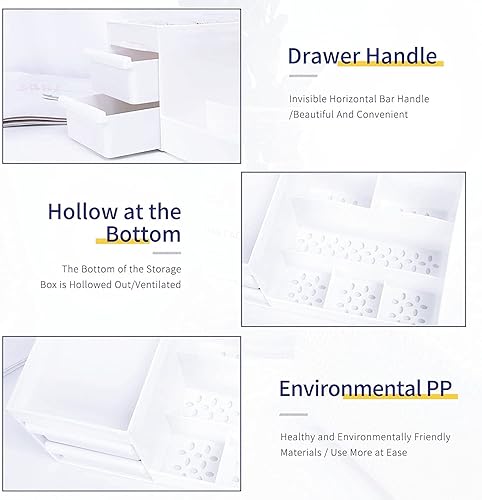 Miniatura 5 de Organizador de escritorio de maquillaje con cajones, organizador de encimera para cosméticos, soporte de tocador para lápiz labial, pinceles