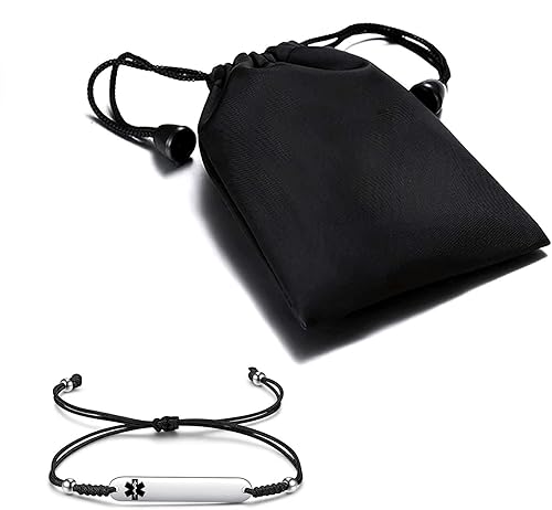 Miniatura 7 de JF.JEWELRY Pulseras de identificación de alerta médica para diabetes tipo 1 pregrabadas para hombres y mujeres, cuerda de nailon trenzada