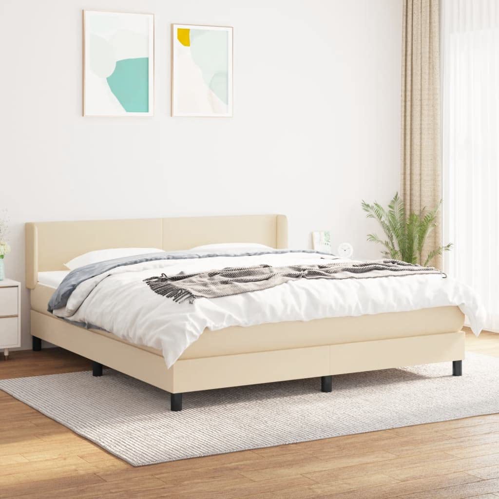 Łóżko kontynentalne z materacem kremowym, 180 x 200 cm, obicie materiałowe, zagłówek z regulacją wysokości, materac ze sprężynami kieszeniowymi i toperem piankowym, do sypialni i łóżka