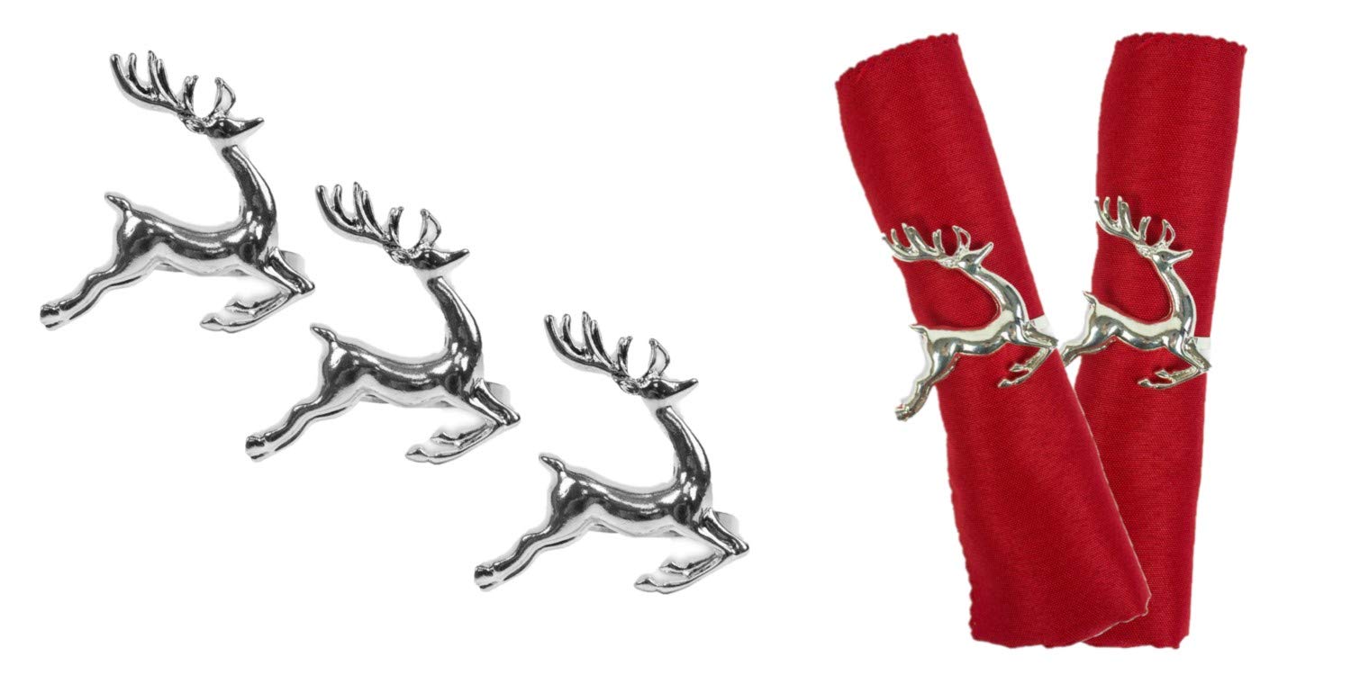 Toyland Pack Of 3 - Metal Christmas Napkin Holders - 3 Silver Reindeer - Christmas Tableware