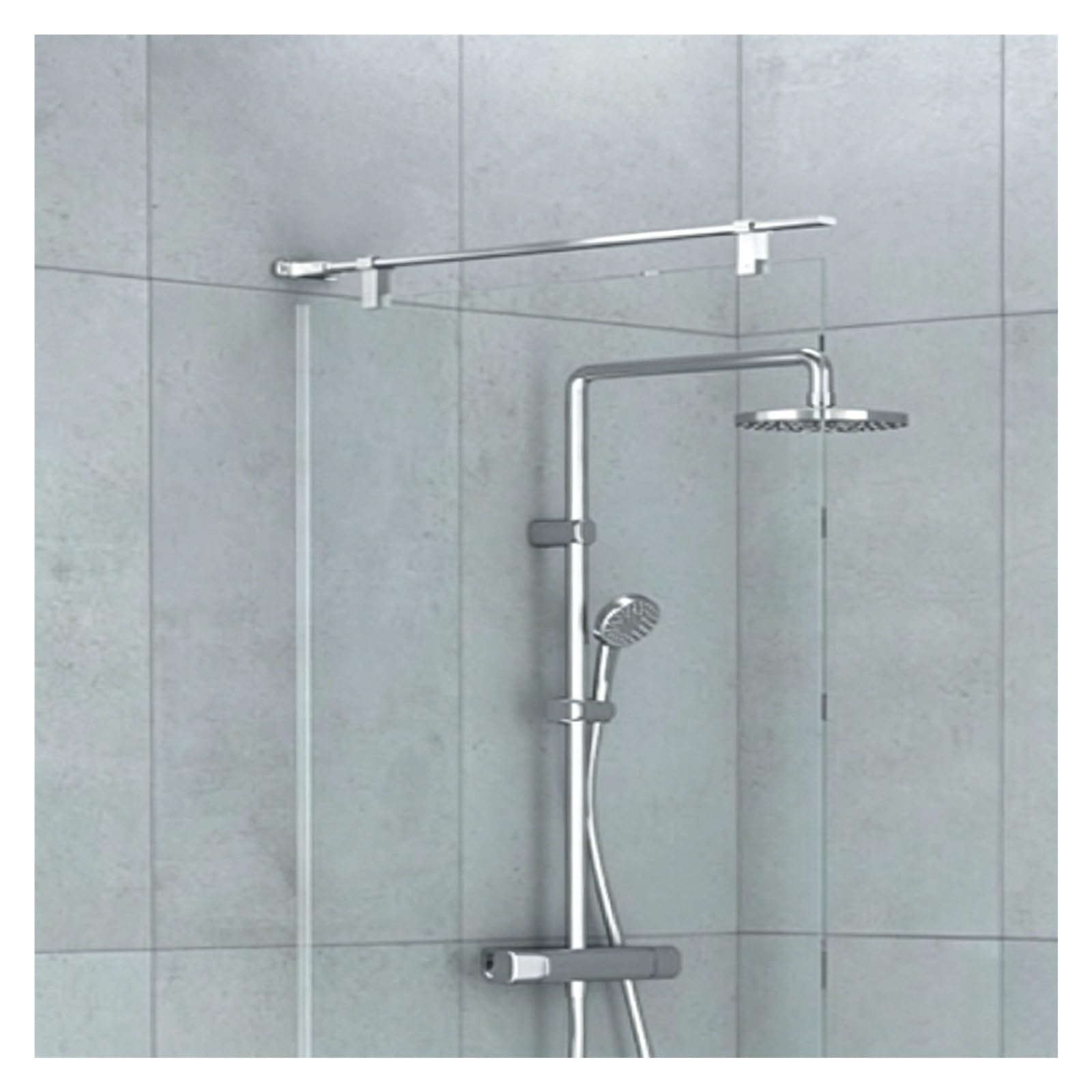 CHZDPP Frameless Glass Partition Stabilizer Support Bar, Glass Door Support Rod for 8-12 mm Thick Panel, Fixed Shower Stabilizer Bar with Install Kits(Silver,23.6in/60cm)
