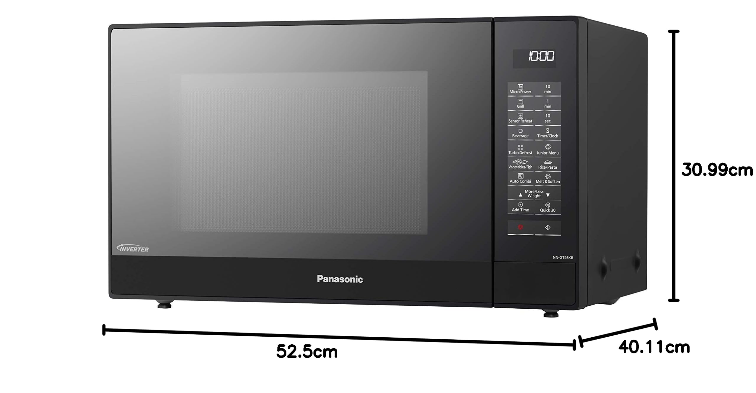 Panasonic NN-GT46KBSUG | Kuchenka mikrofalowa Grill 2 w 1, 31 L, technologia inwerterowa, grill kwarcowy 1100 W, mikrofalówka 1000 W, 24 programy, gramofon 34 cm, czarny - wersja FR