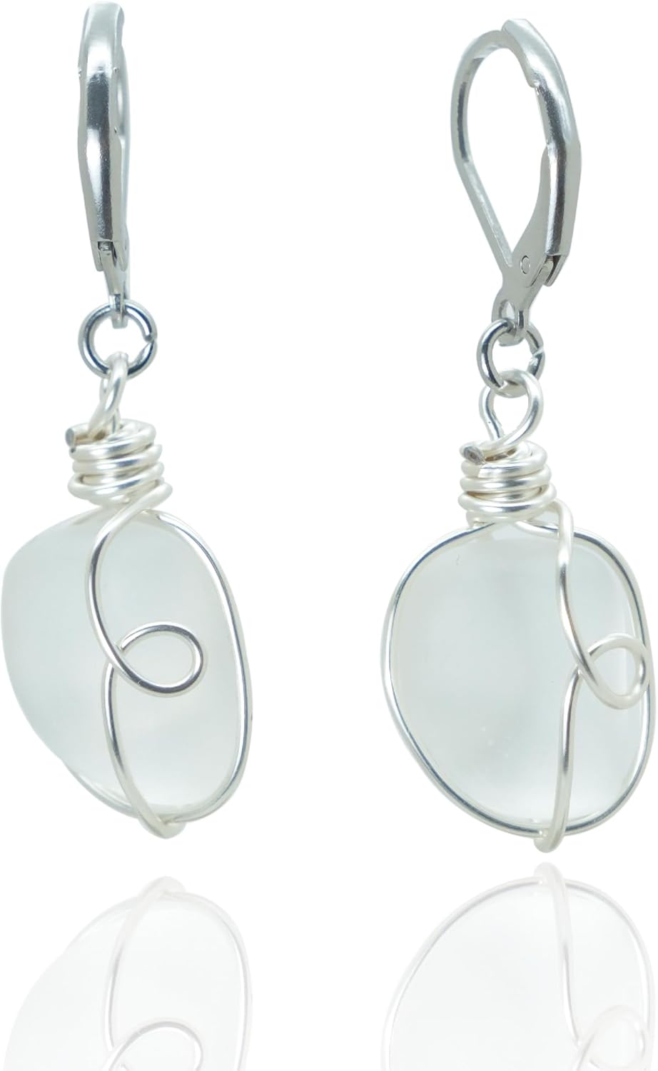 Handmade Sea Glass Wire Wrap Drop Earrings Jewelry ,Beach Earrings, Summer Gift, Ocean Jewelry Inspirational Gifts for Women, Mom, Sister