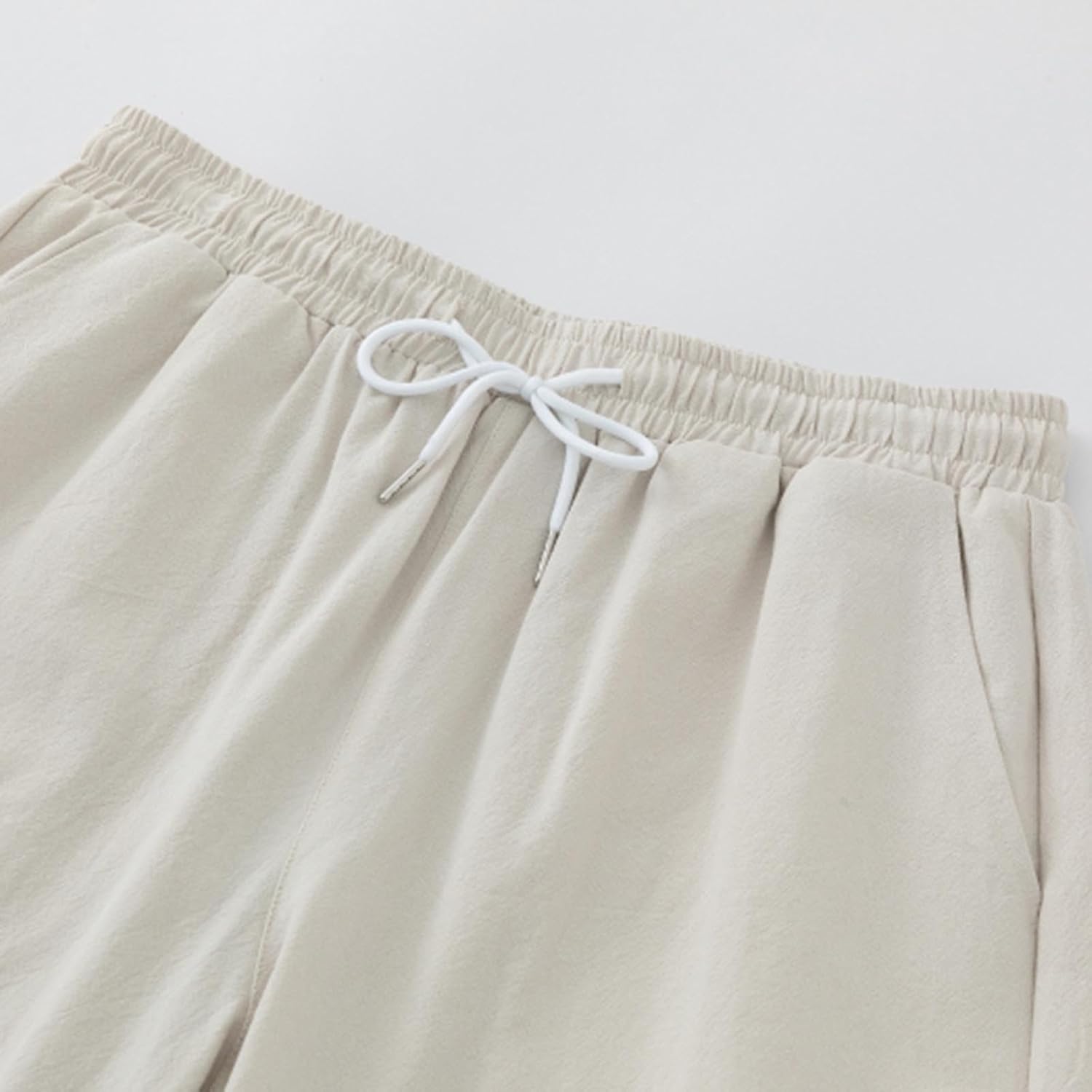 Men's Cotton Linen Capris with Pockets Elastic Waist Breathable Straight Leg Capri Pants Plus Size Lightweight Loose Crop