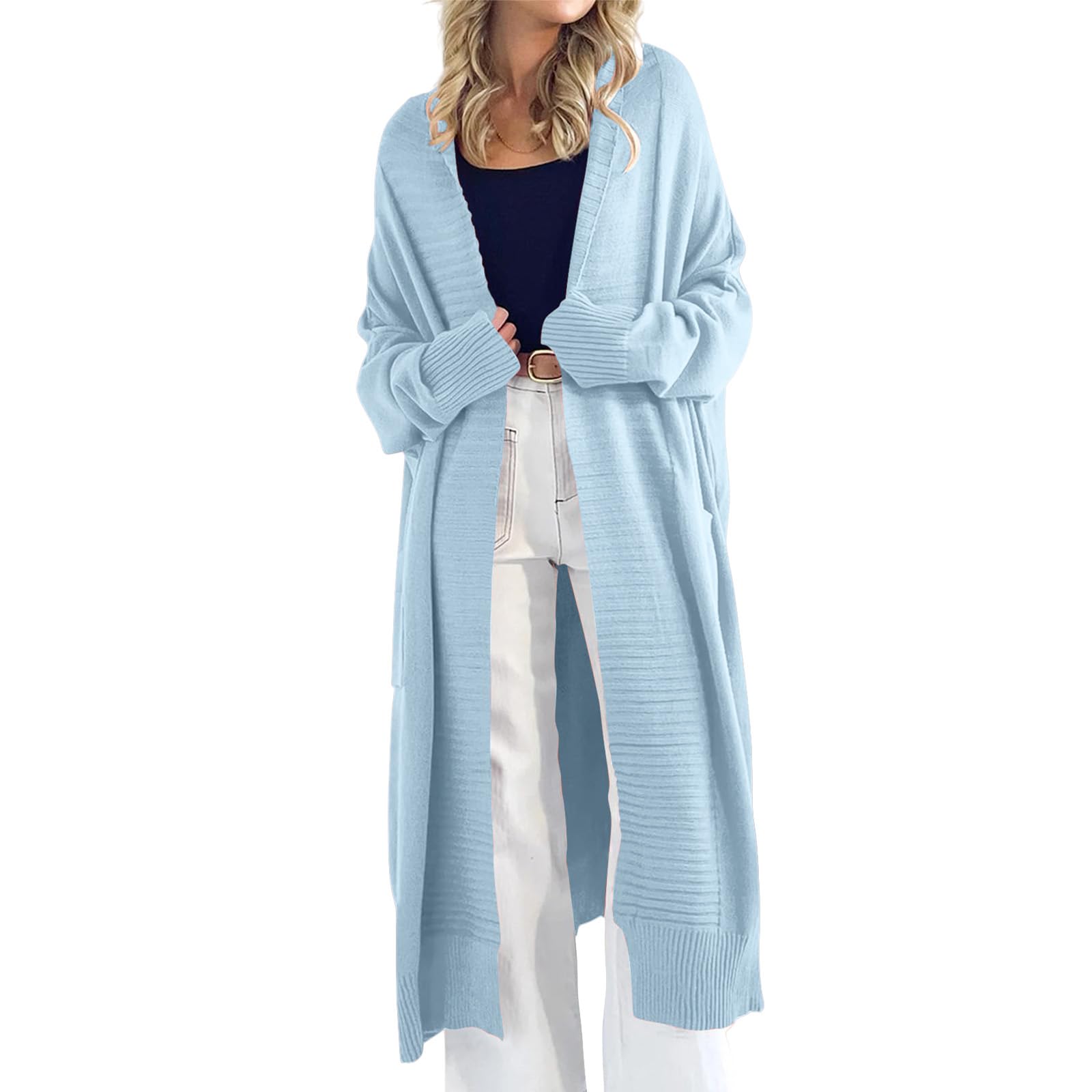 Womens Long Cardigan Sweaters Chunky Knit Open Front Lapel Sweater Coat Long Sleeve Oversized Fall Duster Outerwear