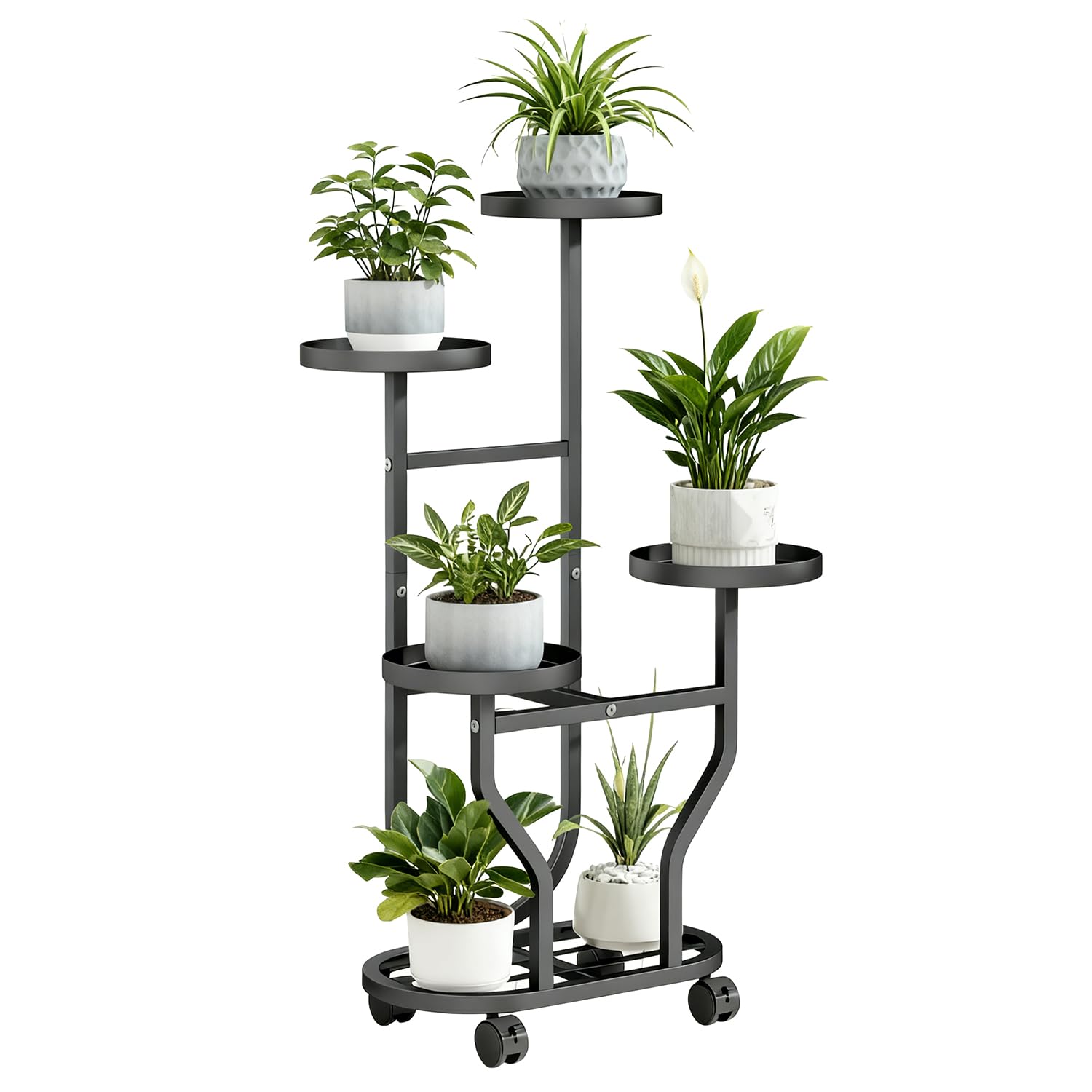Civenhhd plant stand, flower stand, garden stand, garden stand, pot stand, indoor plant stand, multiple pot stand, flower stand storage stand (Black, With castors, 5-tier)