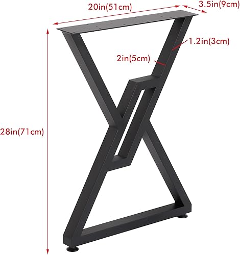 Miniatura 3 de SSS Furniture Patas de metal para mesa, paquete de 2 patas resistentes para muebles de 28 pulgadas de alto, 20 pulgadas de ancho, estilo rústico y