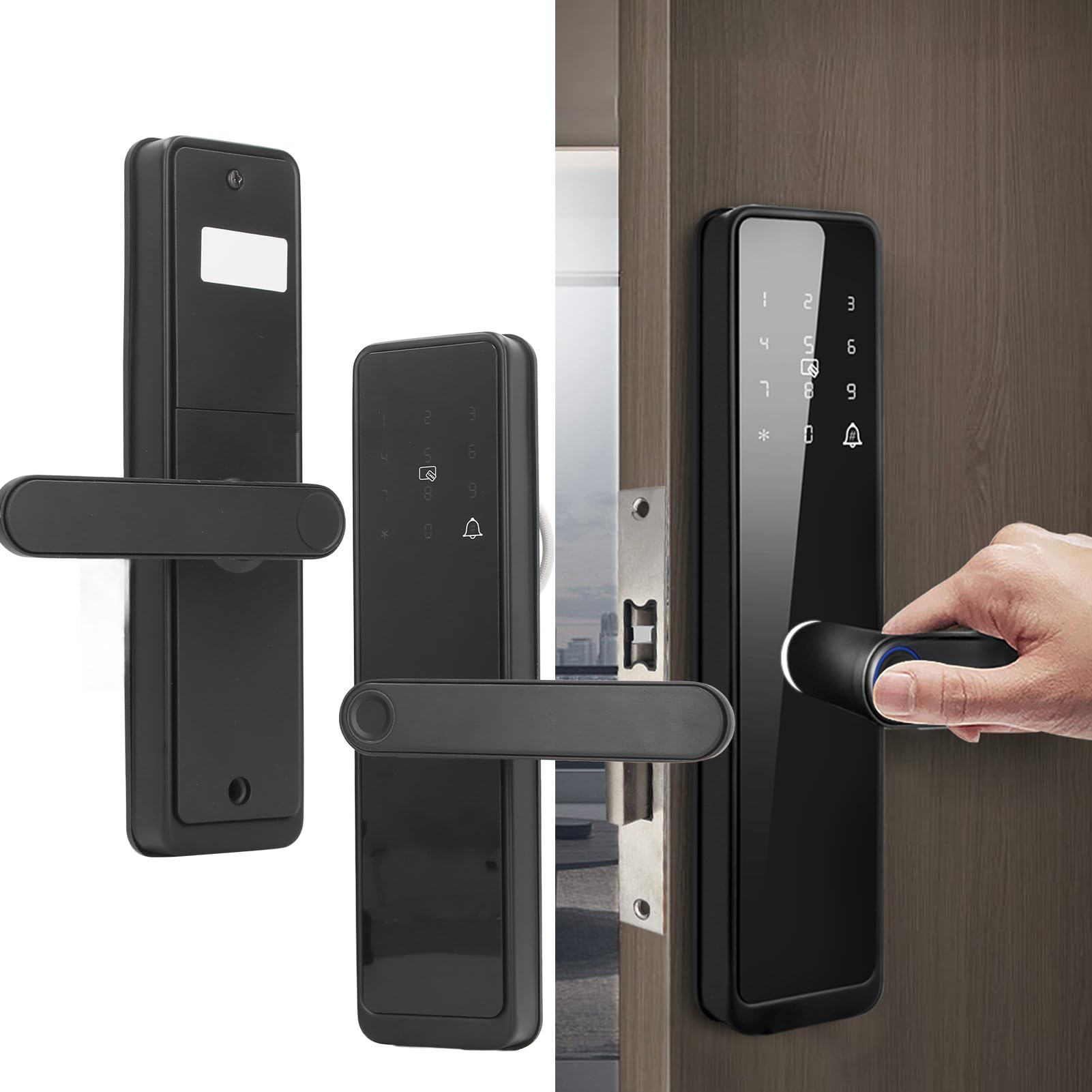 Serrure de Porte D'entrée sans clé, Serrure Intelligente de Porte Digitales Mot de Passe Carte IC clé Antivol APP Contrôle Serrure D'entrée pour la sécurité à Domicile