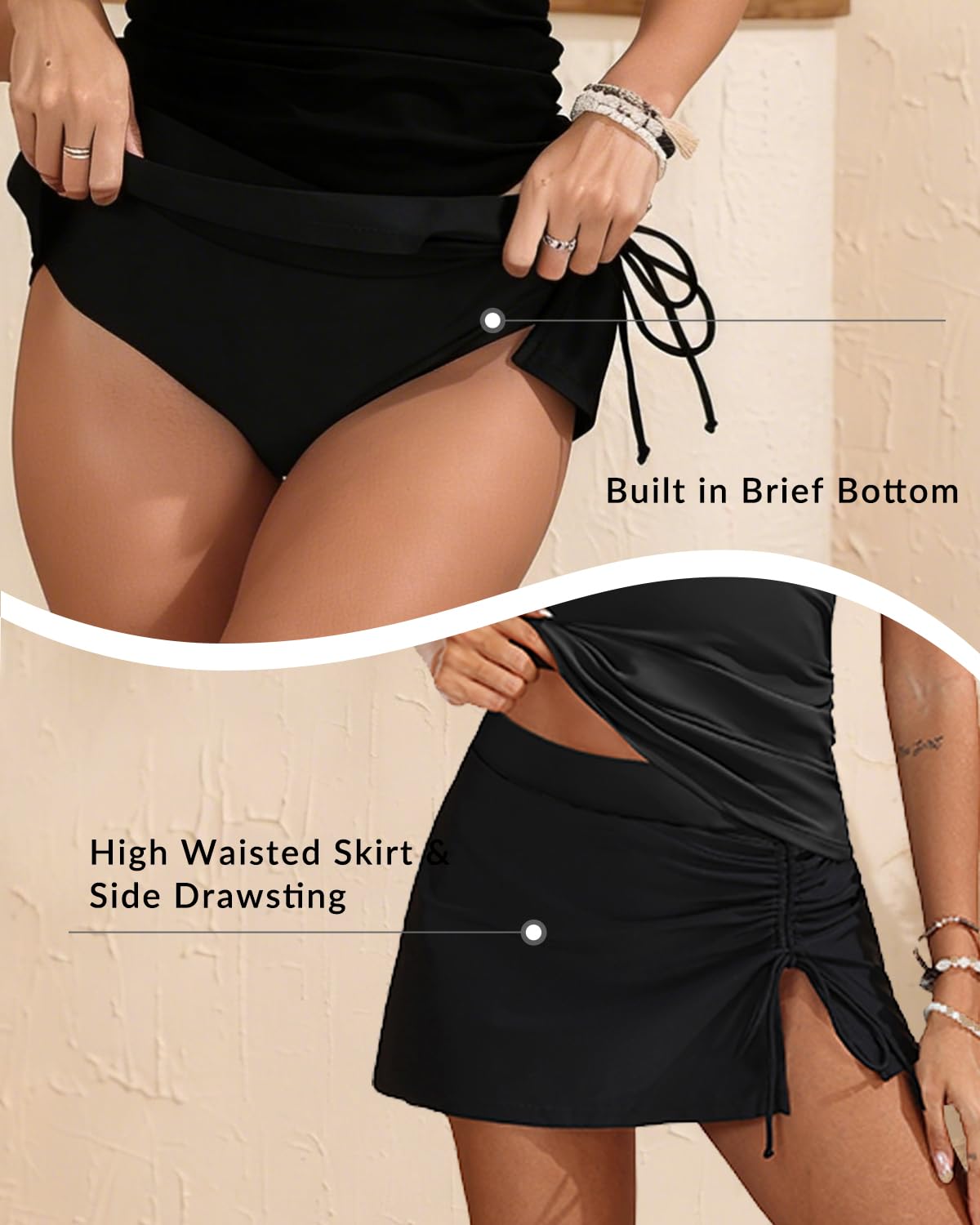 Yonique 2 Piece Swimsuits for Women Halter Tankini Top with Skirt Bottom Tummy Control Bathing Suit