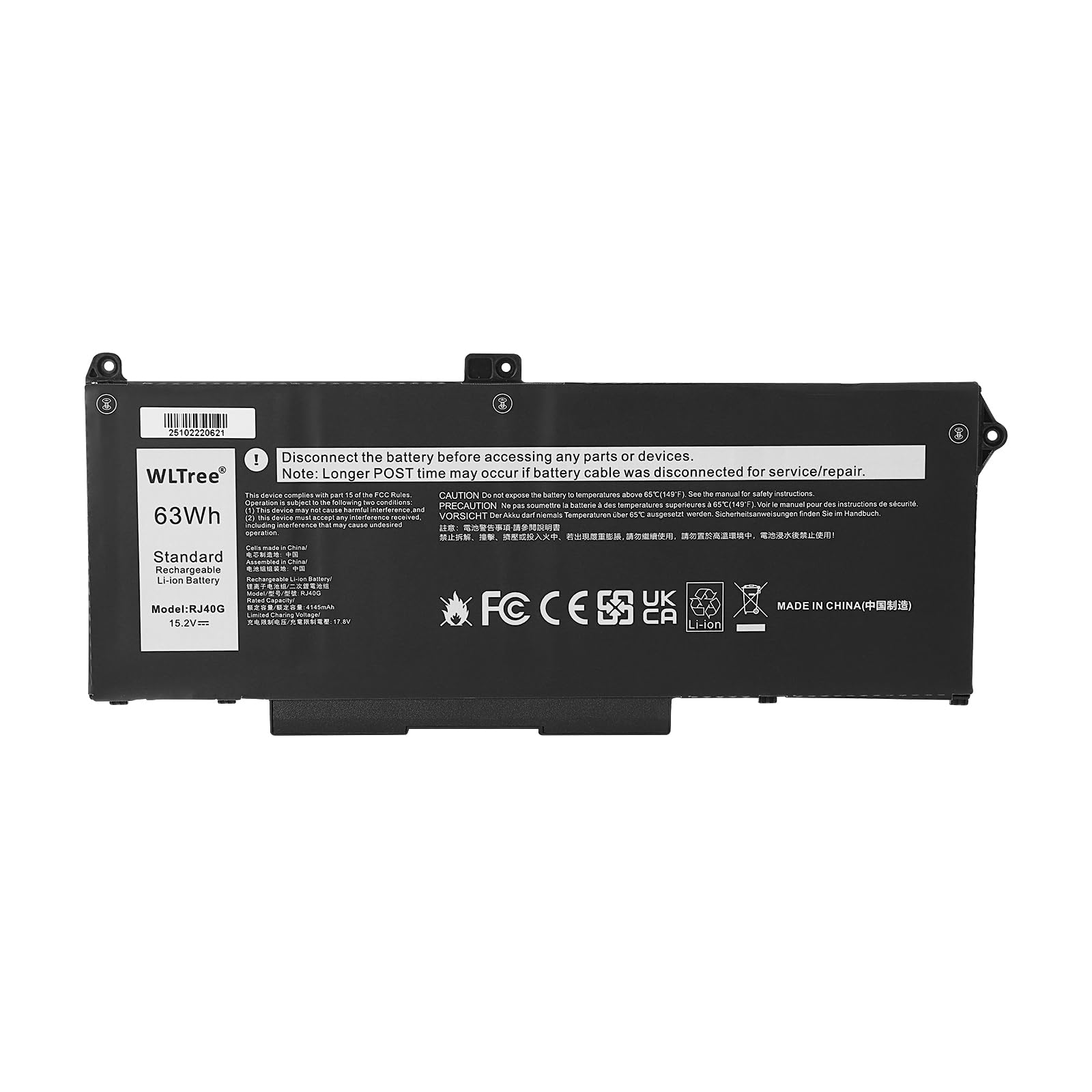 63Wh RJ40G Batteria per Dell Latitude 14 5420 Latitude 15 5520 Precision 15 3560 Mobile Workstation Series P137G P137G001 P104F 075X16 01K2CF WY9DX 005R42 0WK3F1 0M3KCN Battery 15,2V