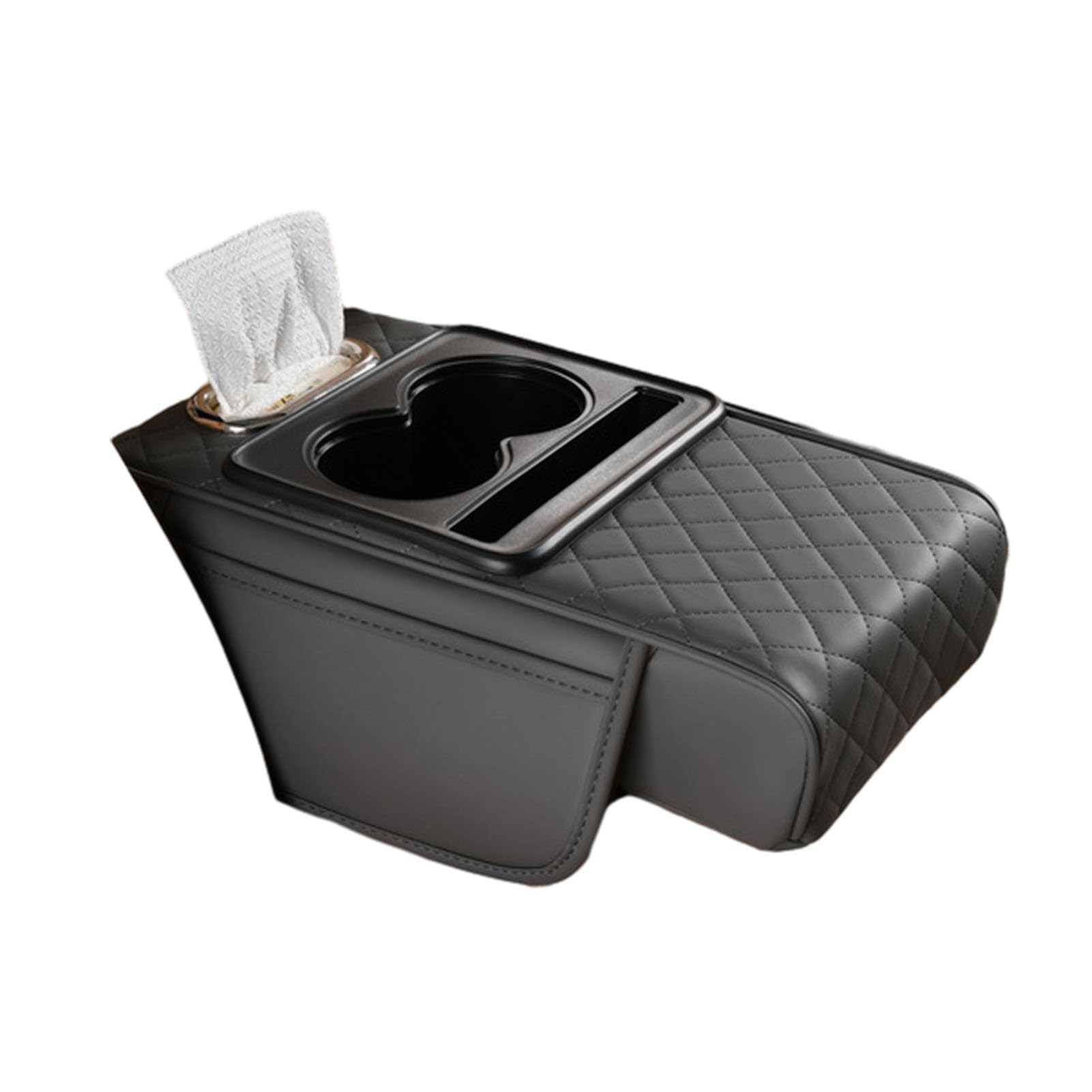 Glifora Multifunctional Car Armrest Box - Faux Leather Armrest Organiser Mat, Centre Console Cover with Side Pockets, Cup Holder, Phone Slot, Tissue Box Slot for Car Interior Storage