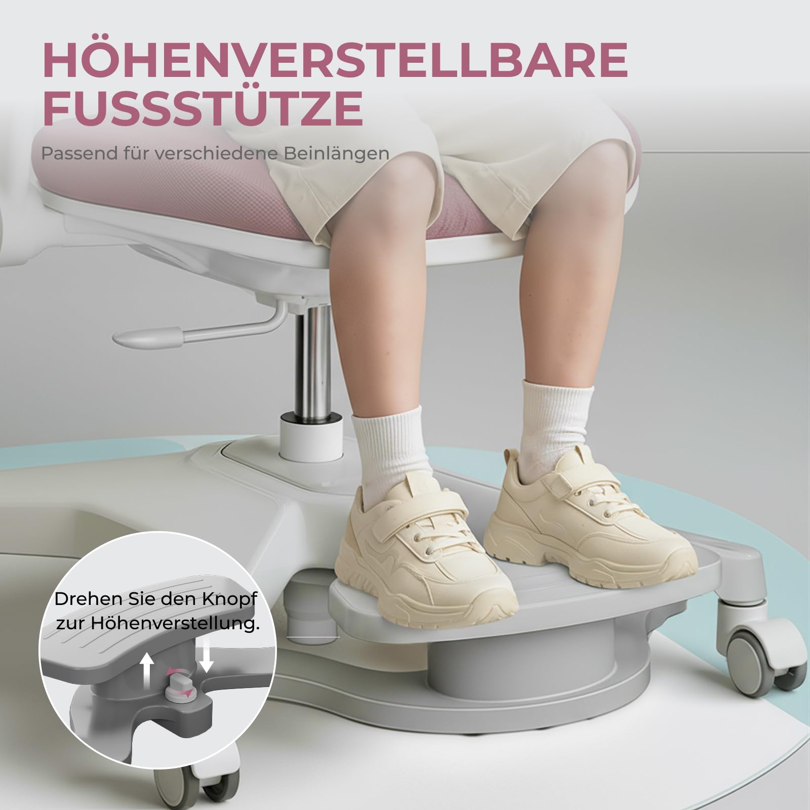 HOKO Ergonomischer Kinderstuhl mit Verstellbarer Rückenlehne & Fußstütze – Mitwachsender Schreibtischstuhl für Kinder, Schüler & Jugendliche