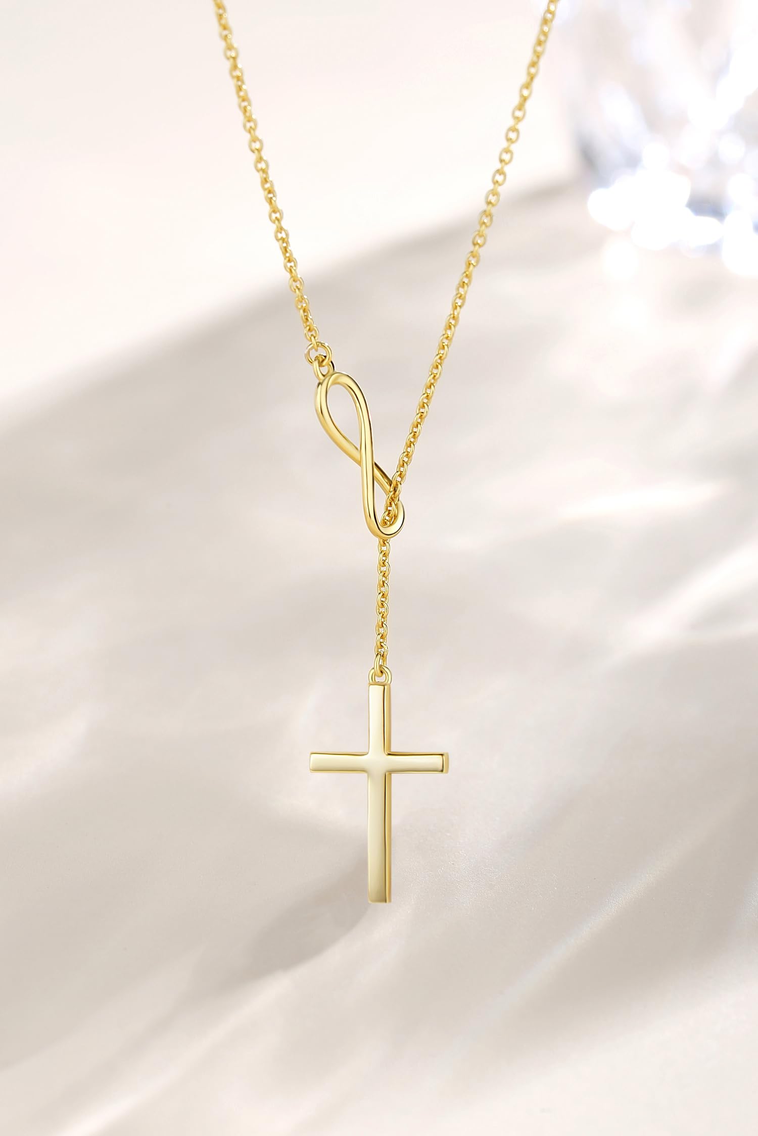 FANCIME Collar de Plata de Ley 925 Chapada Oro Amarillo con Colgante de Cruz Infinito y Cadena Regalo Joyería para Damas Mujer Niñas - Longitud Cadena: 40 + 5 cm
