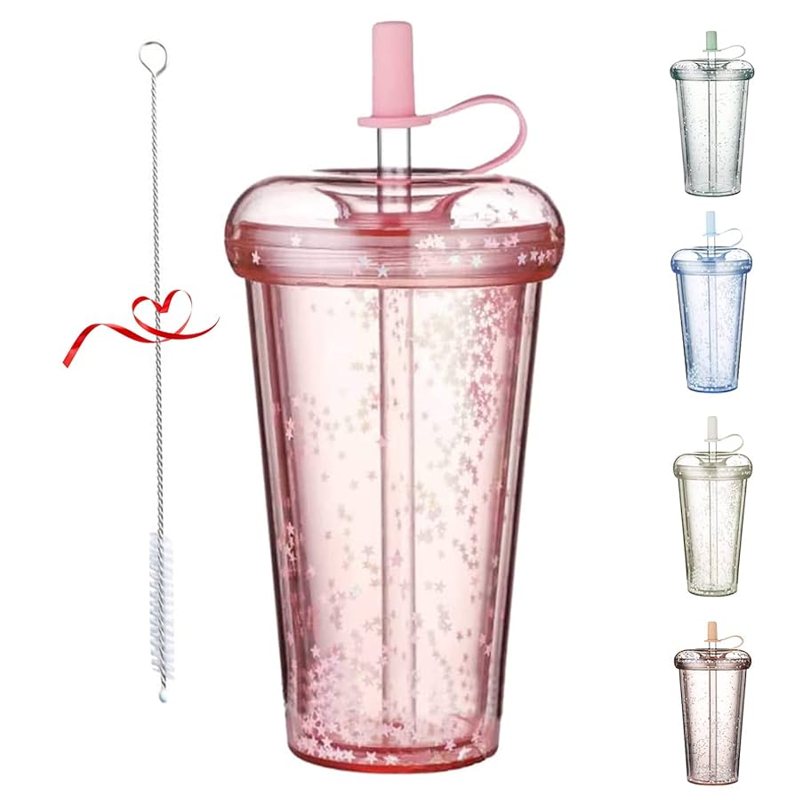 Amazon | ストロー タンブラー 透明 2層構造 蓋付き タンブラー