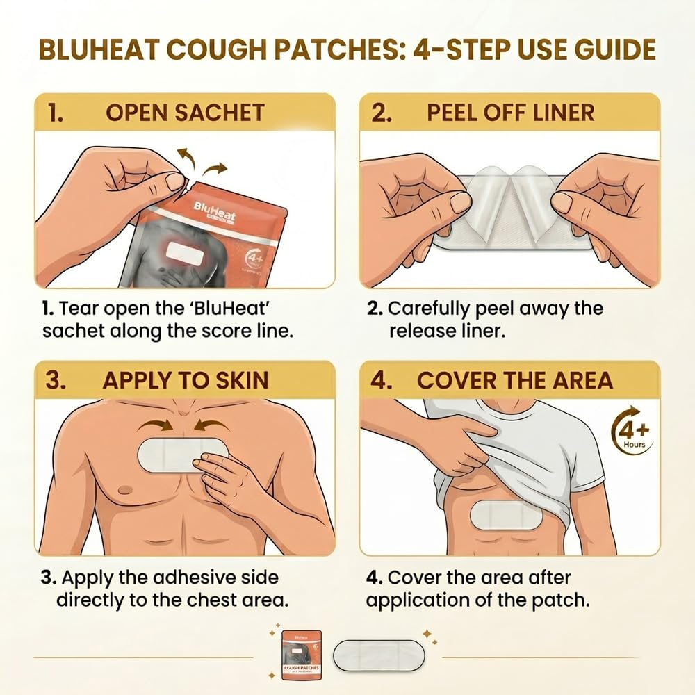 Cough Decongestion Patches 4 Large New technology Heat Therapy Patches Safe and Natural Odour-Free, Air-Activated, Long-Lasting Ideal for All Skin Types — Amazon image 4