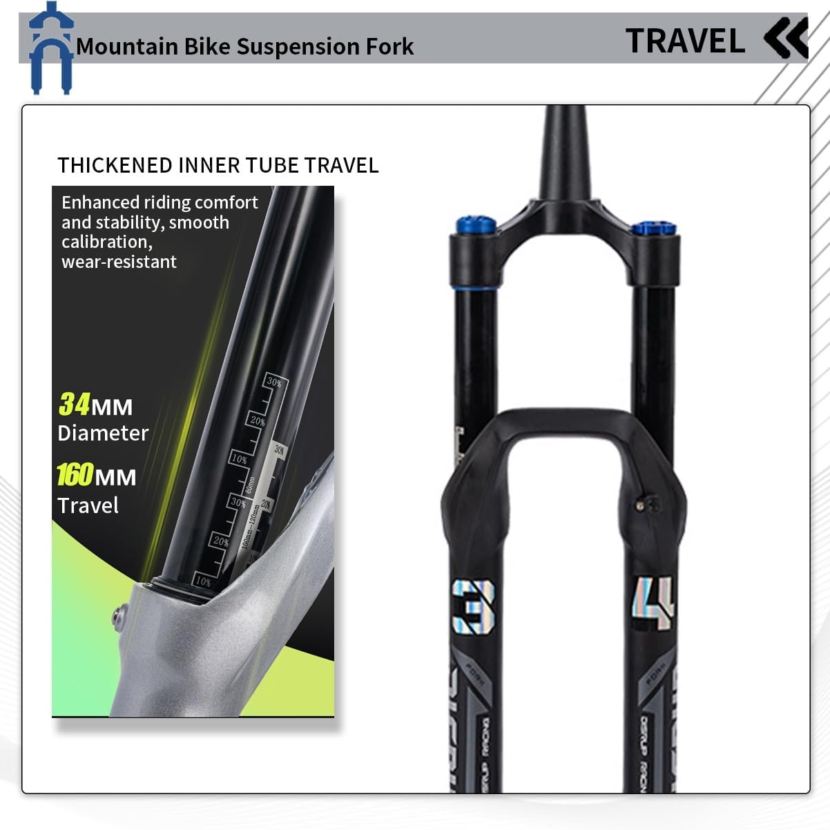 MTB Air Fork 26 27.5in Mountian Bike Suspension Fork Travel 140mm 1-1/8" Straight/Tapered Tube Front Fork Rebound Adjustable QR 9X100MM Manual Lockout