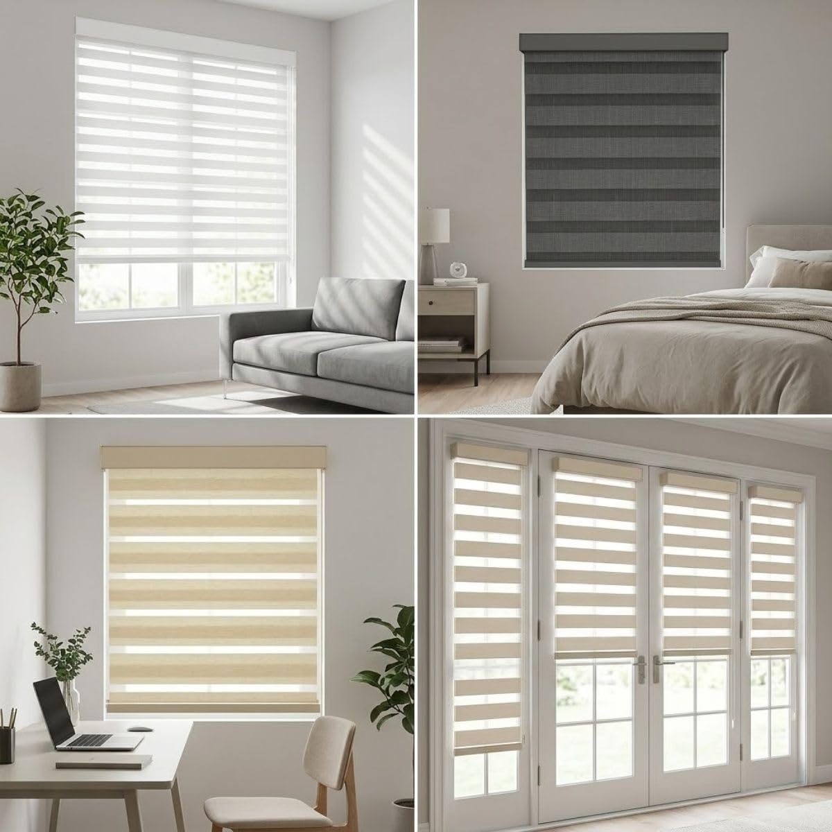 Store Enrouleur Jour Nuit avec Perçage et Tissu Translucide Occultant | Store Enrouleur Tamisant pour Salon et Bureau, Protection Vie Privée, Beige, 30x91 cm, 36x91 cm(Blanc,W91cmxH150cm)