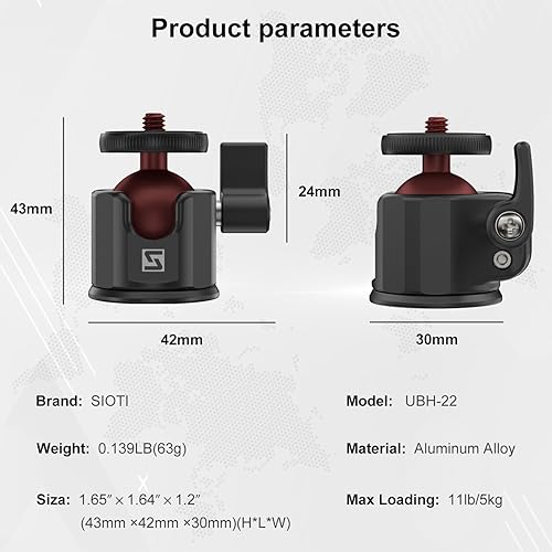 Miniatura 6 de SIOTI Mini adaptador de montaje de cabeza de bola, compatible con monopiecámara de tarjeta digitalmicrófonoteléfono inteligentecámara de