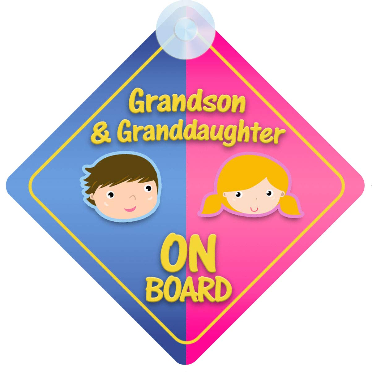 mybabyonboard UK Grandson And Granddaughter on Board Car Sign for Children/Baby Boys and Girls Non Personalised Character Theme