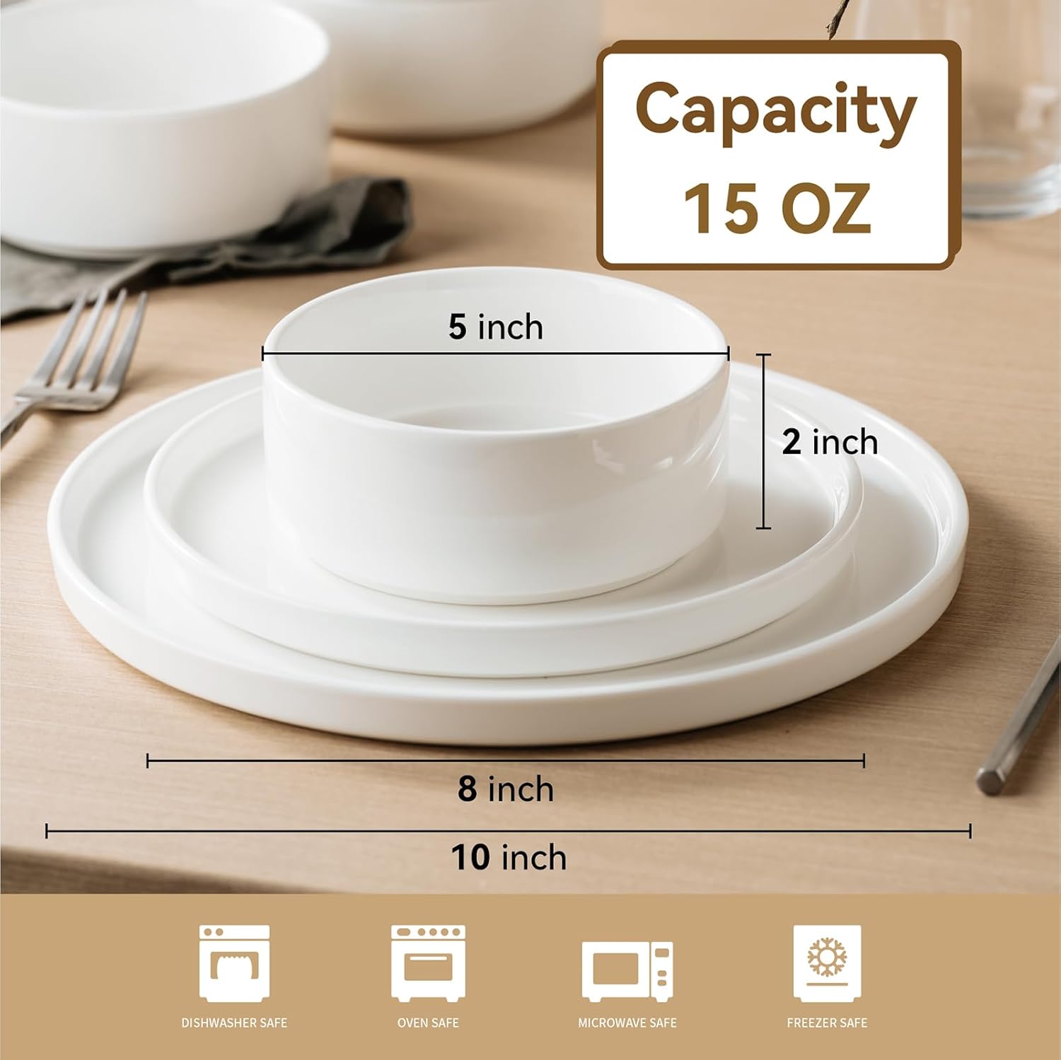 12 Pieces Plates and Bowls Sets,White Dish Set for 4,Premium Serving Dinnerware Sets, Chip and Scratch Resistant Dishware Sets Kitchen Dishes Dining Ware Set