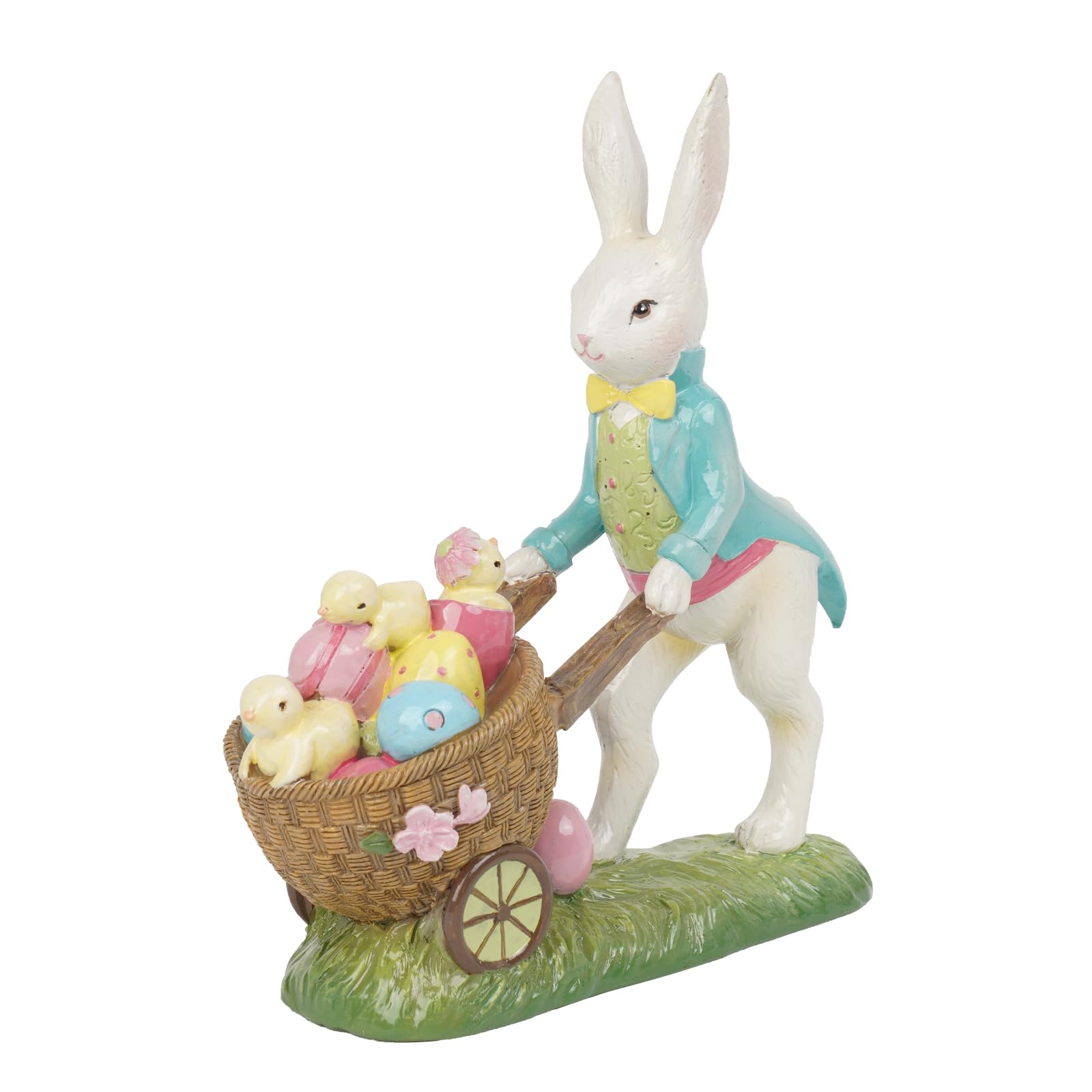 Easter Party Decorations Bunny Décor - Resin Rabbit Statue Pushing Easter Eggs Cart Multi Color Easter Bunny Décor Spring Decorations for Home 4.5 * 1.5 * 5 Inch