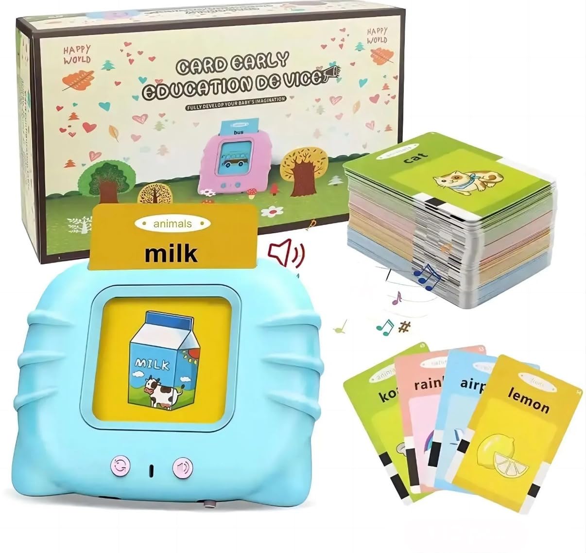 TOYNEST Smart Early Education Flash Cards Talking Device Toy Learning Words Shapes Animals Nature Colours, insert Card Machine Pre School Montessori 3 4 5 6 Years Old Toddlers Kids Children (Blue)