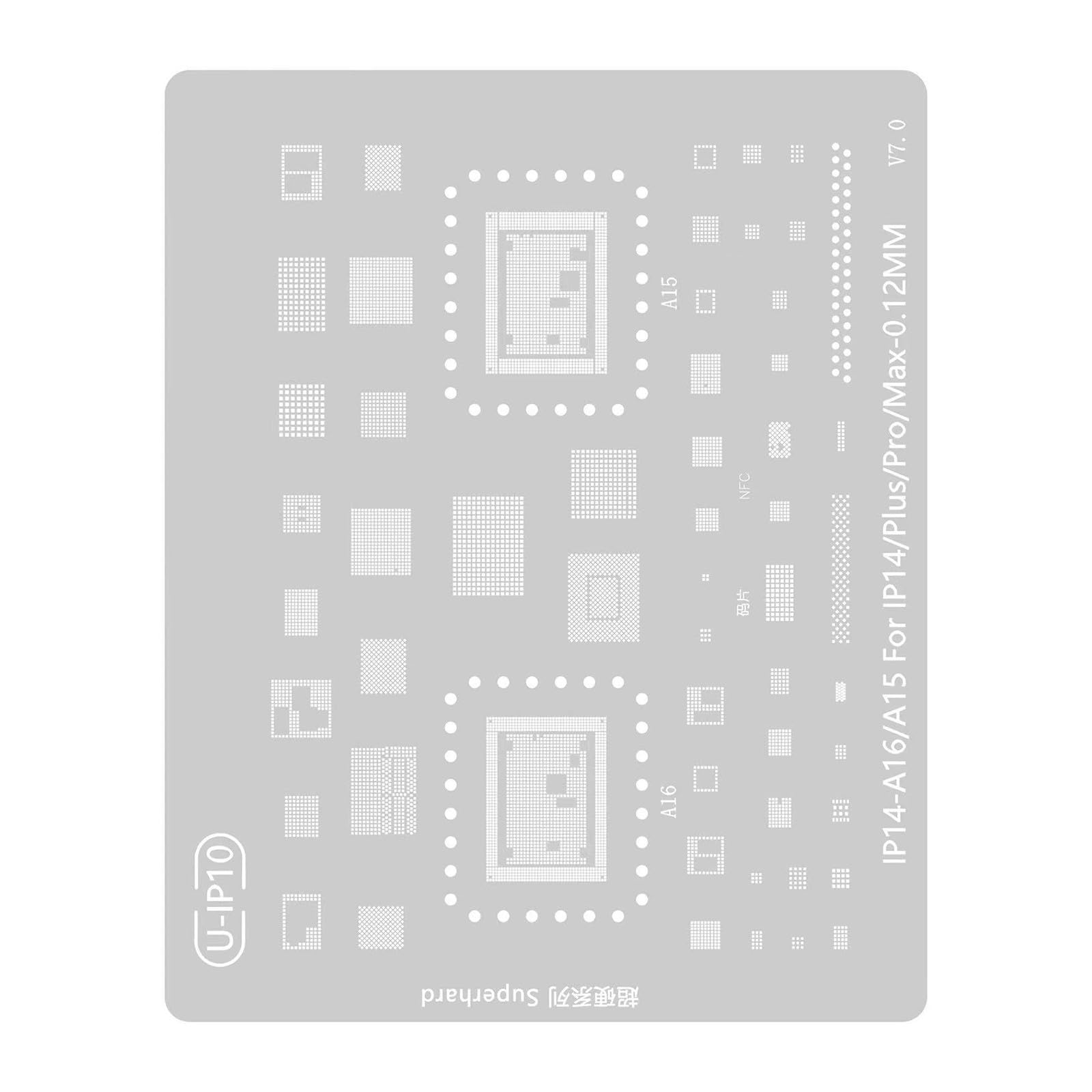 Hdoytxxm Ip14 Series With Cpu Reballing Stencil Template Tin Planting Soldering Net Maintenance Electronics Fixing For 15 14 13 12 11 Phone Chip Repair Template