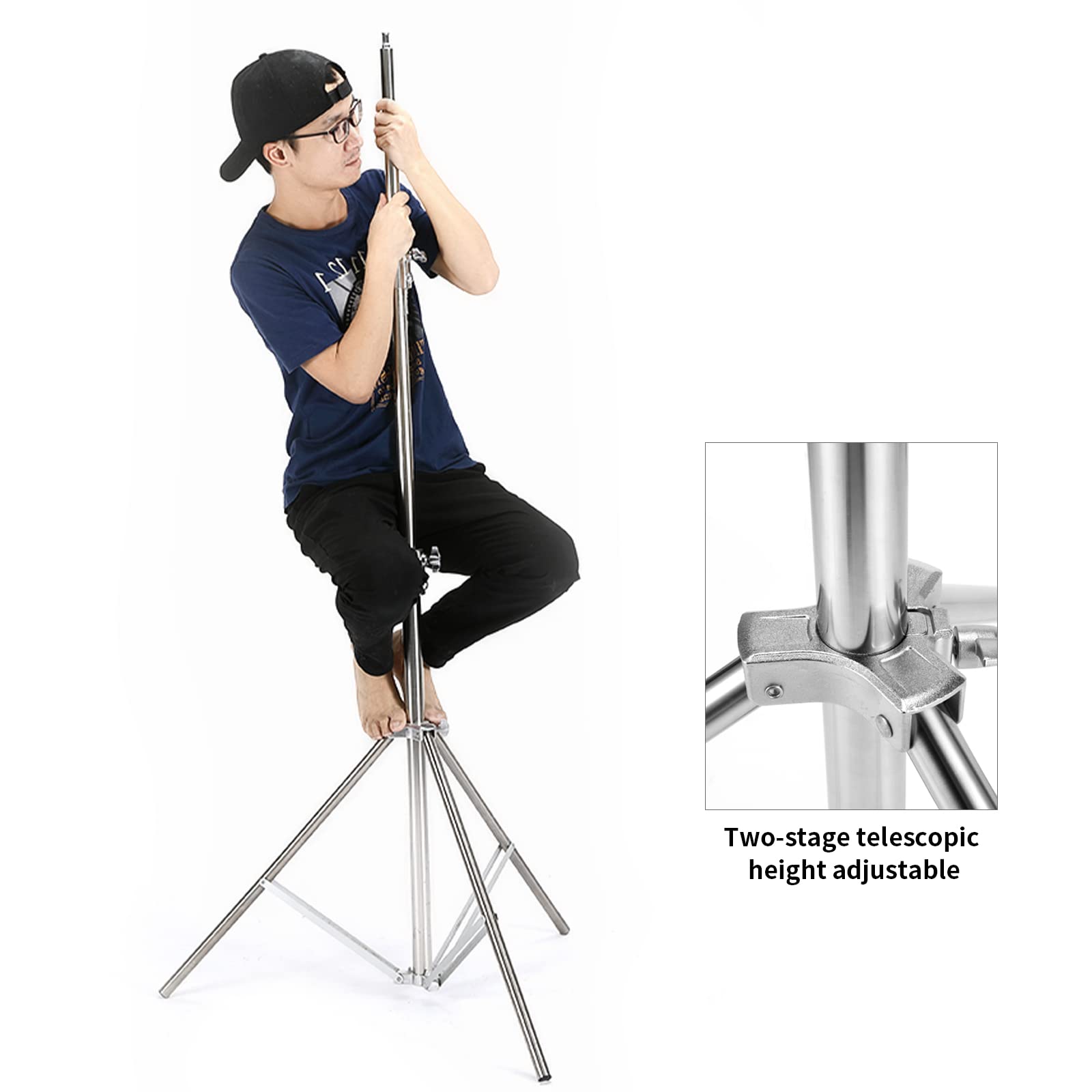 Soonpho 3m Spring Buffer Light Stand,Trépied Flash en Acier Inoxydable avec Sac de Rangement et Adaptateur 1/4.3/8 Pouces pour Enregistrement Vidéo Studio, Réflecteur, Lumière, Softbox, Parapluie