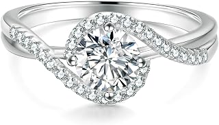 Moissanite Ring, Engagement Rings for Women, Promise Rings With 14K White Gold Plate, D Color VVS1 Simulated Diamond Wedding Bands 925 Sterling Silver Eternity Rings Diamond Rings ( 0.5-1.5 Carat, Size 5-8 )
